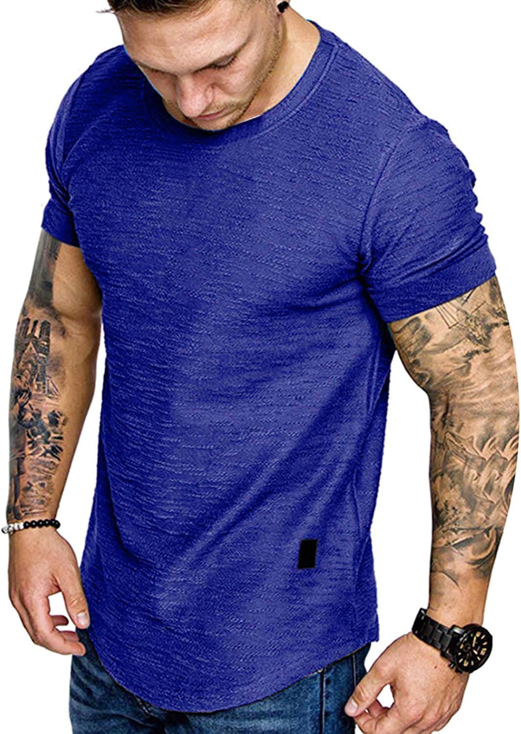 Fashion Mens T Shirt Muscle Gym Workout Athletic Shirt Cotton Tee Shirt Top