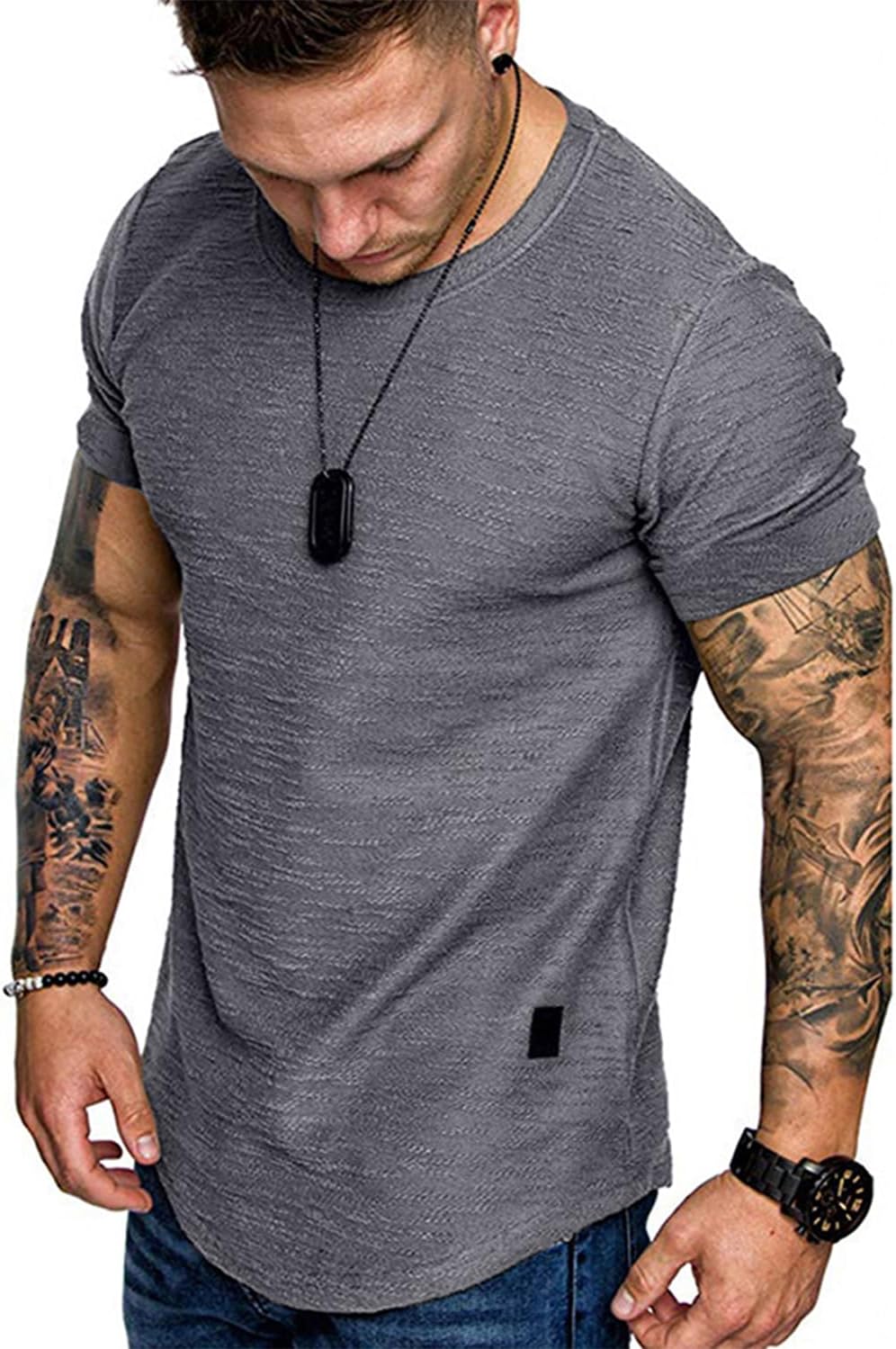 Fashion Mens T Shirt Muscle Gym Workout Athletic Shirt Cotton Tee Shirt Top