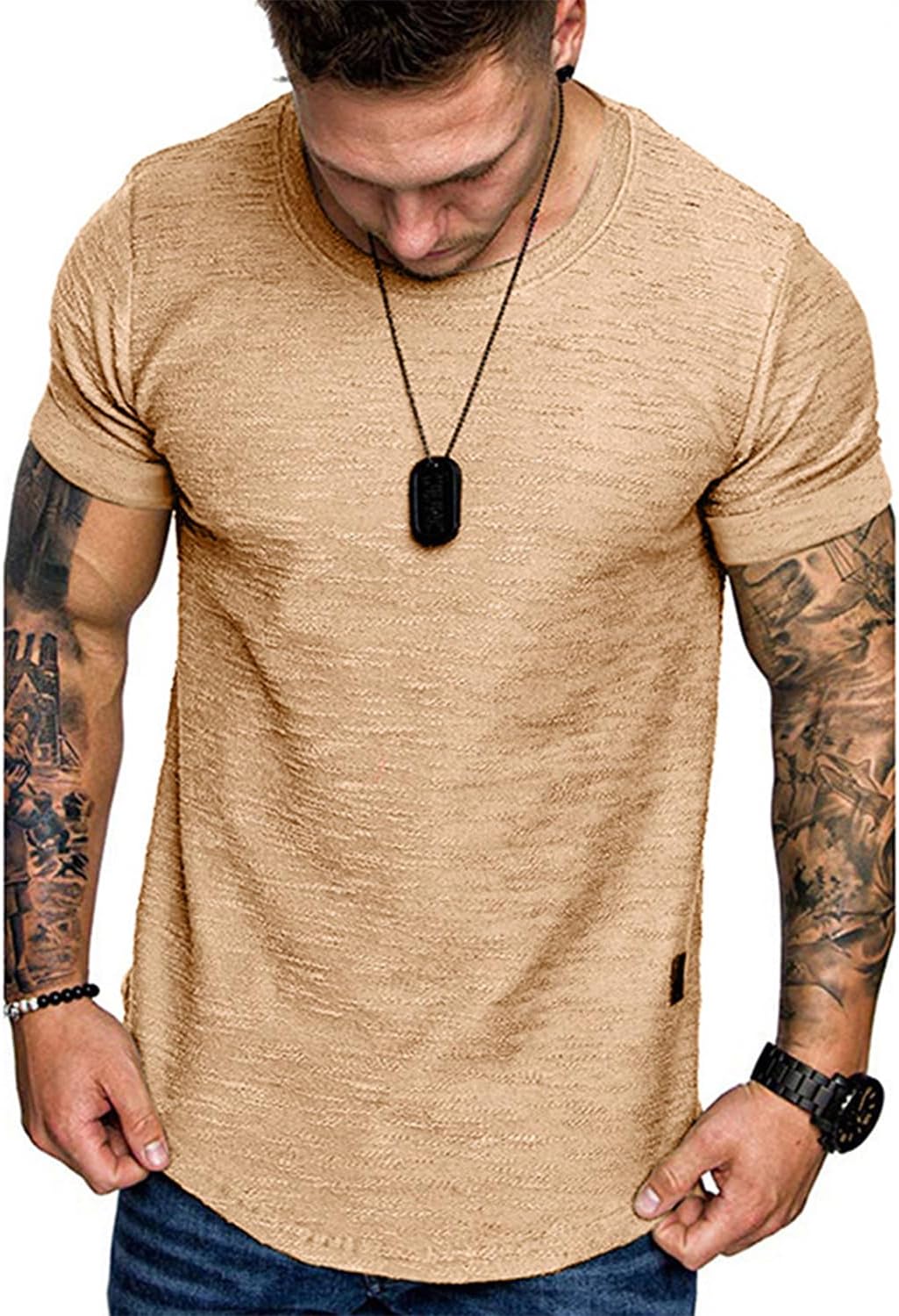 Fashion Mens T Shirt Muscle Gym Workout Athletic Shirt Cotton Tee Shirt Top