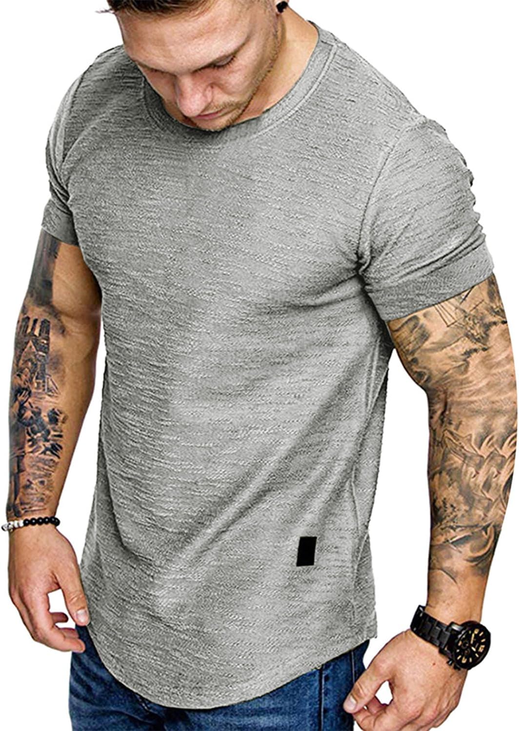 Fashion Mens T Shirt Muscle Gym Workout Athletic Shirt Cotton Tee Shirt Top