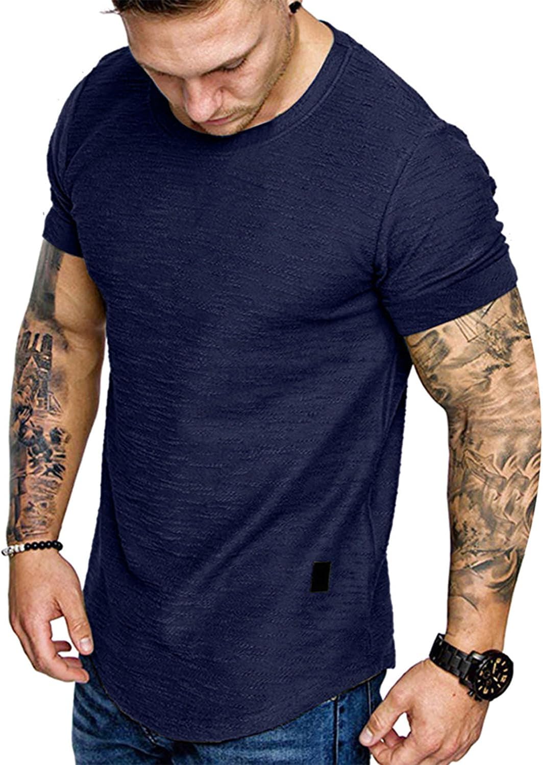 Fashion Mens T Shirt Muscle Gym Workout Athletic Shirt Cotton Tee Shirt Top