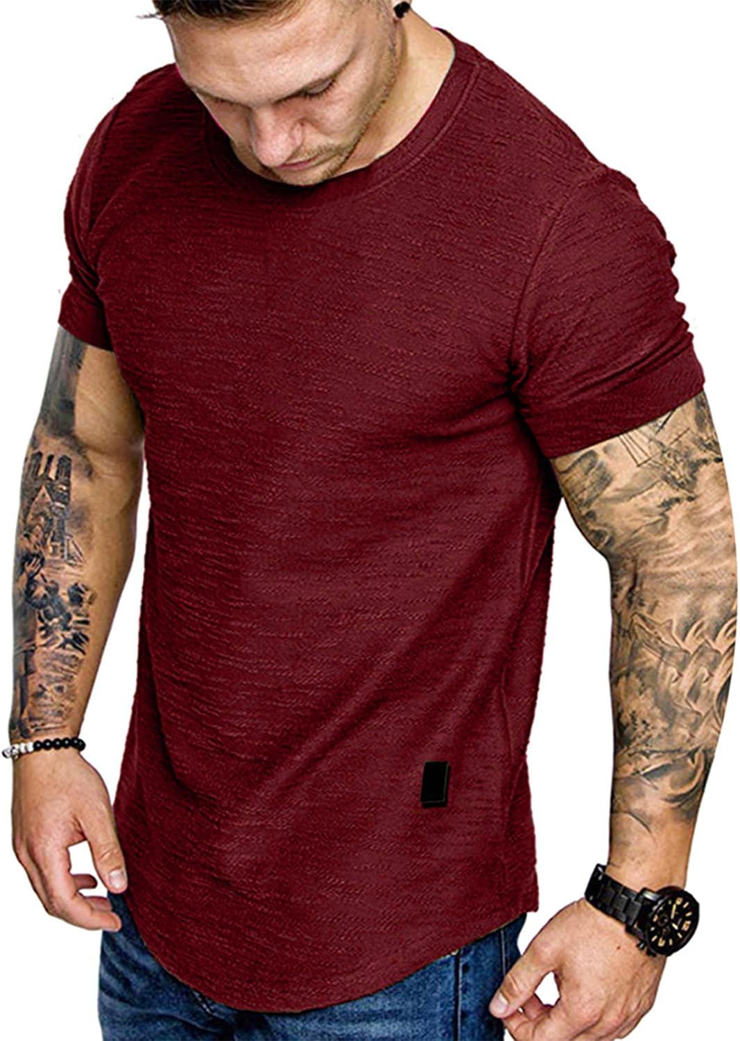 Fashion Mens T Shirt Muscle Gym Workout Athletic Shirt Cotton Tee Shirt Top
